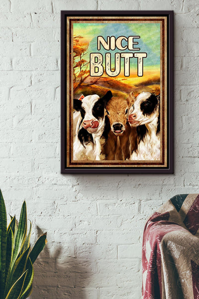 Funny Cows Nice Bum Vintage Retro Gift For Farmer Framed Canvas