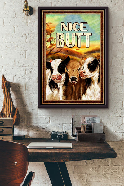 Funny Cows Nice Bum Vintage Retro Gift For Farmer Framed Canvas
