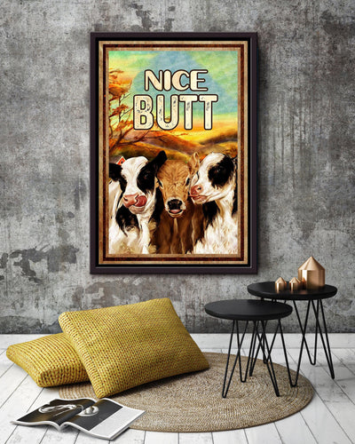 Funny Cows Nice Bum Vintage Retro Gift For Farmer Framed Canvas