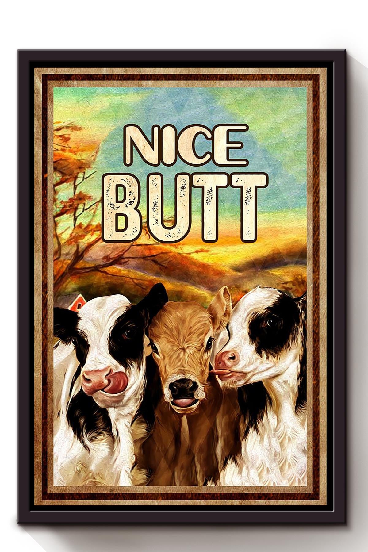 Funny Cows Nice Bum Vintage Retro Gift For Farmer Framed Canvas