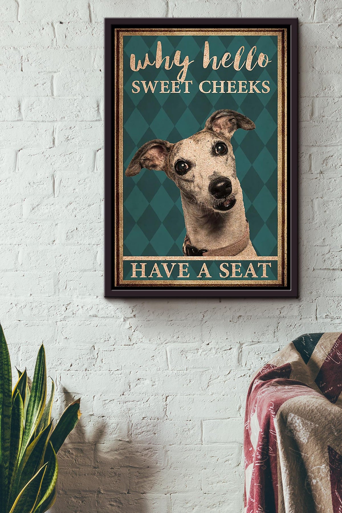 Dog Poster Why Hello Sweet Cheeks Have A Seat Poster Bathroom Decor Funny Dog Wall Art Animal Lovers Framed Canvas Framed Prints, Canvas