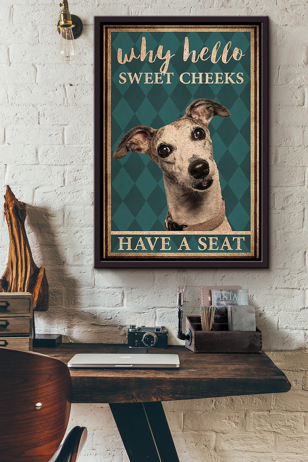 Dog Poster Why Hello Sweet Cheeks Have A Seat Poster Bathroom Decor Funny Dog Wall Art Animal Lovers Framed Canvas Framed Prints, Canvas