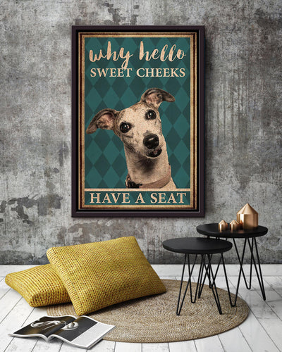 Dog Poster Why Hello Sweet Cheeks Have A Seat Poster Bathroom Decor Funny Dog Wall Art Animal Lovers Framed Canvas Framed Prints, Canvas