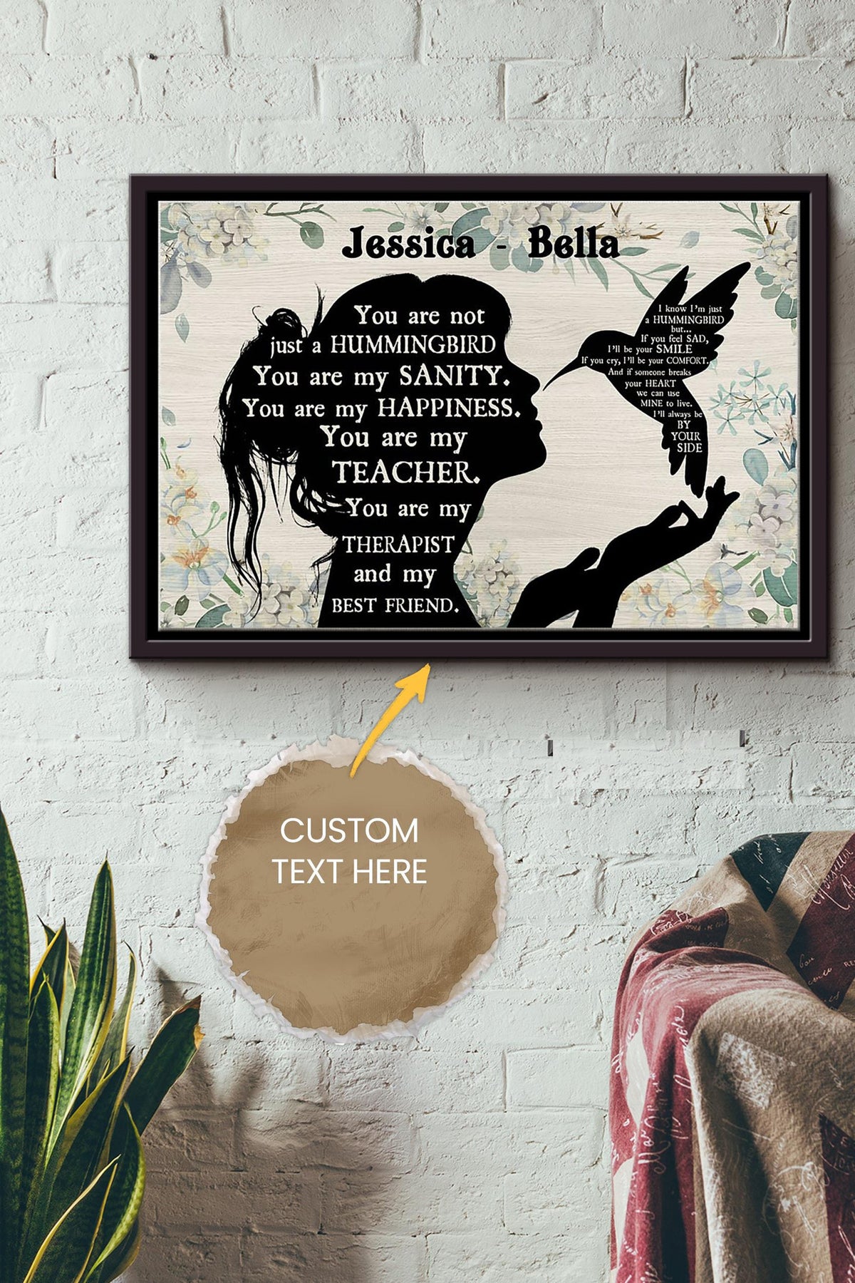 Hummingbird Girl Therapist Best Friend Personalized Poster - Animal Wall Art - Gift For Bird Lover Bird Foster Zoo Decor Framed Matte Canvas Framed Prints, Canvas