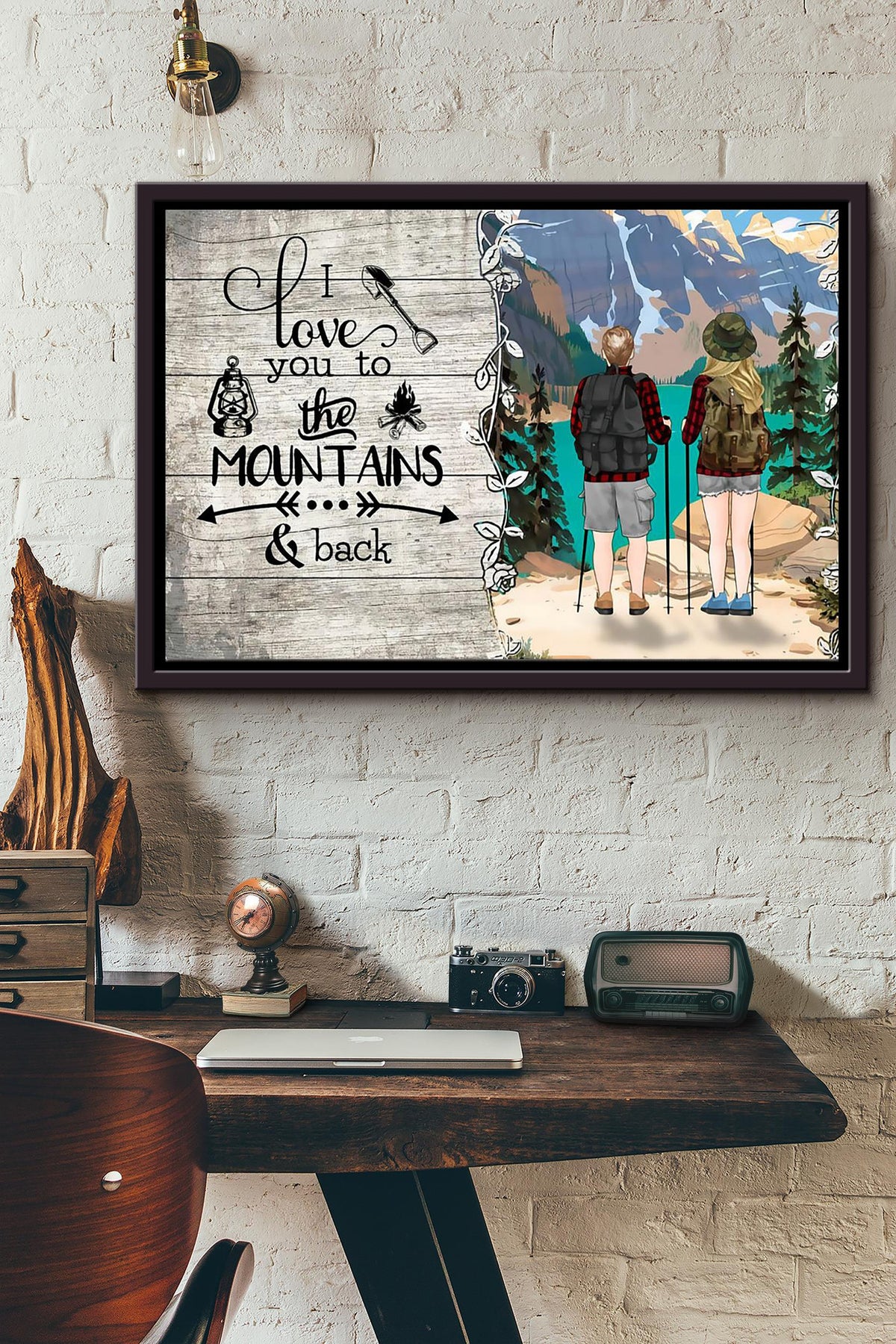 Hiking I Love You To The Mountains And Back Couple Poster n Framed Matte Canvas