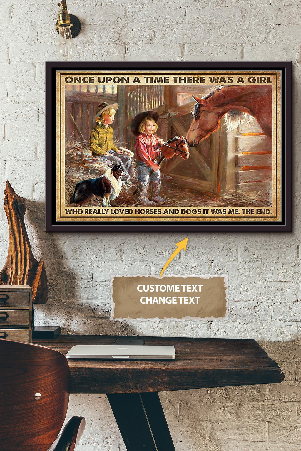 Cowgirl Once Upon Of Time Dogs Horses Poster - Running Horse Wall Art - Gift For Farmhouse Decor Horseback Rider Framed Matte Canvas Framed Prints, Canvas