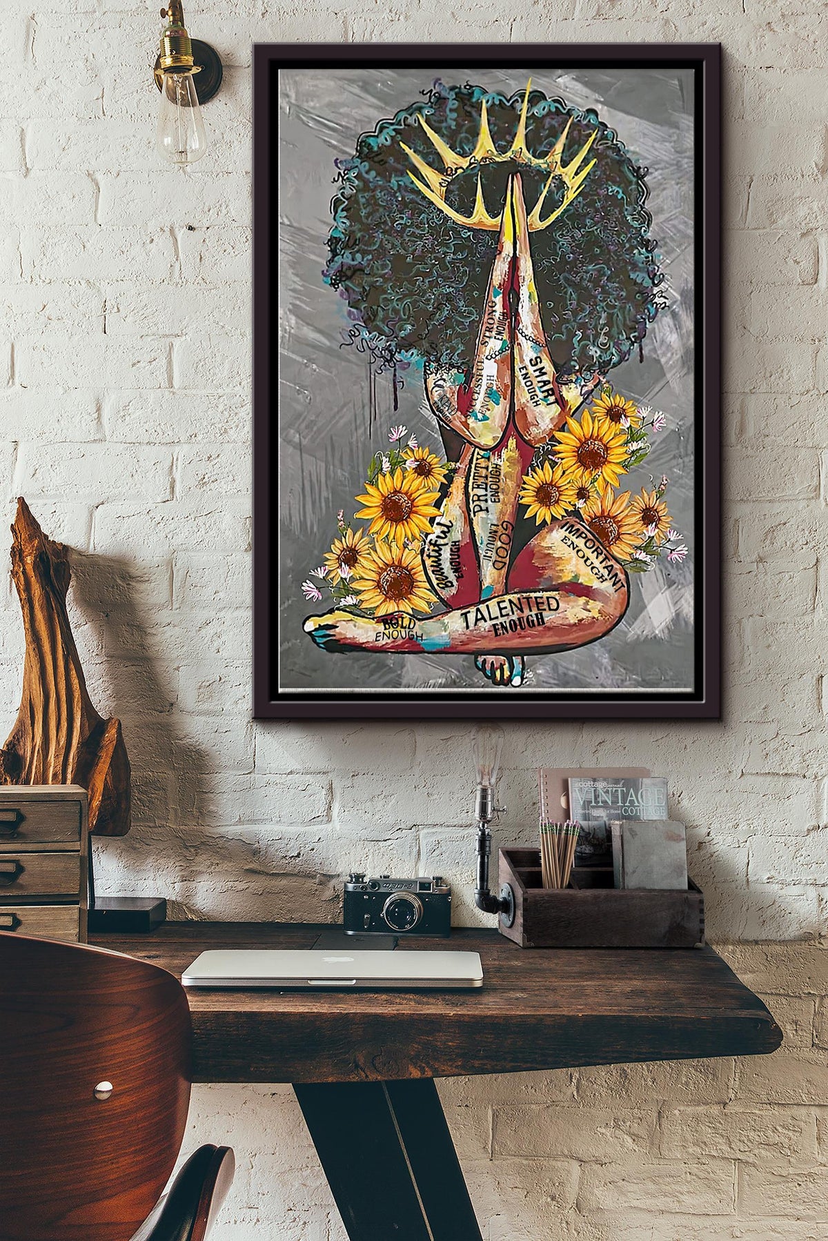 Black Girl Queen Beautiful Poster - Decor Wall Art - Gift For Black Girl Black Women Womens Day Black People Framed Matte Canvas Framed Prints, Canvas