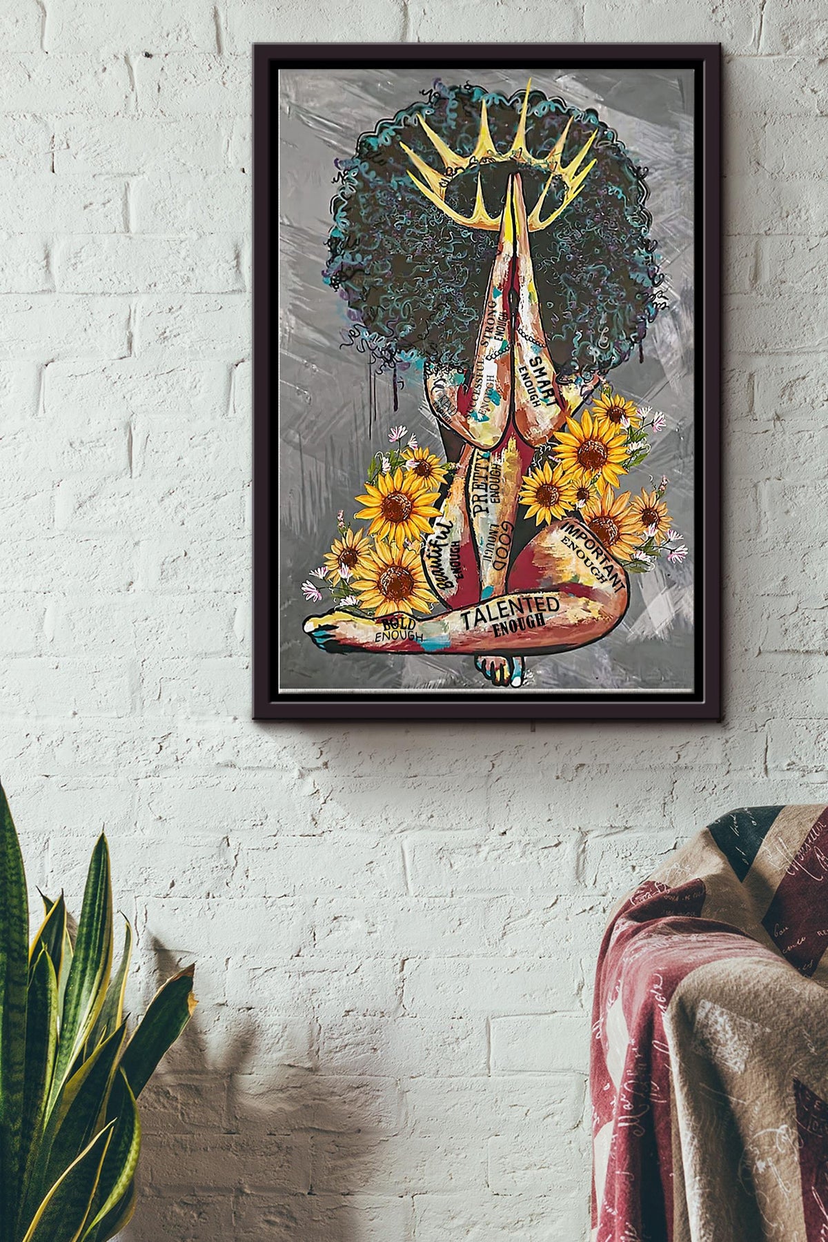 Black Girl Queen Beautiful Poster - Decor Wall Art - Gift For Black Girl Black Women Womens Day Black People Framed Matte Canvas Framed Prints, Canvas