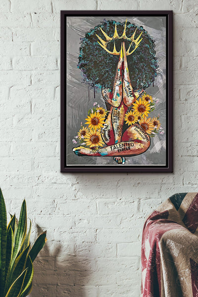 Black Girl Queen Beautiful Poster - Decor Wall Art - Gift For Black Girl Black Women Womens Day Black People Framed Matte Canvas Framed Prints, Canvas
