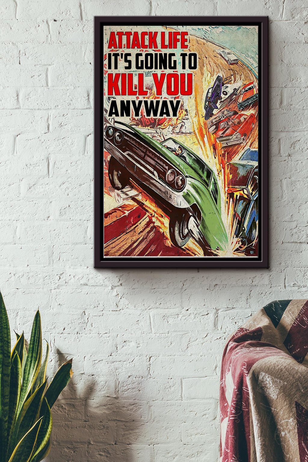Green Stock Car Racing Attack Life Its Going To Kill You Poster Framed Matte Canvas