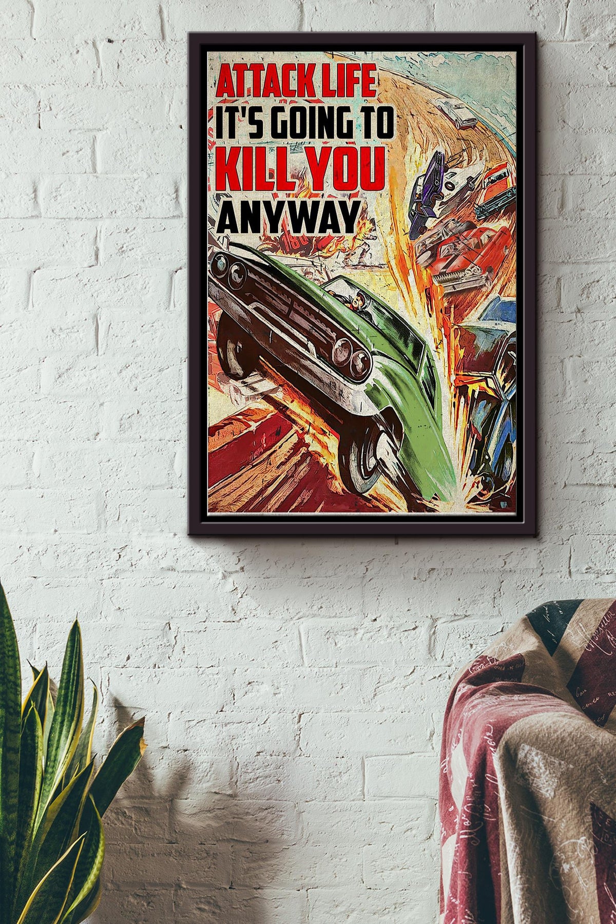 Green Stock Car Racing Attack Life Its Going To Kill You Poster Framed Matte Canvas