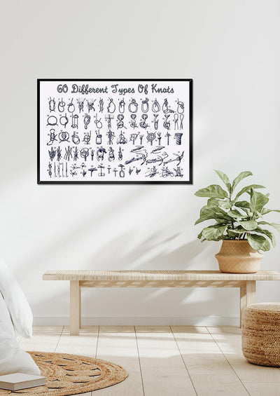 60 Different Types Of Knots Sailing Knowledge Wall Art Gift For Sailor Adventure Framed Prints, Canvas
