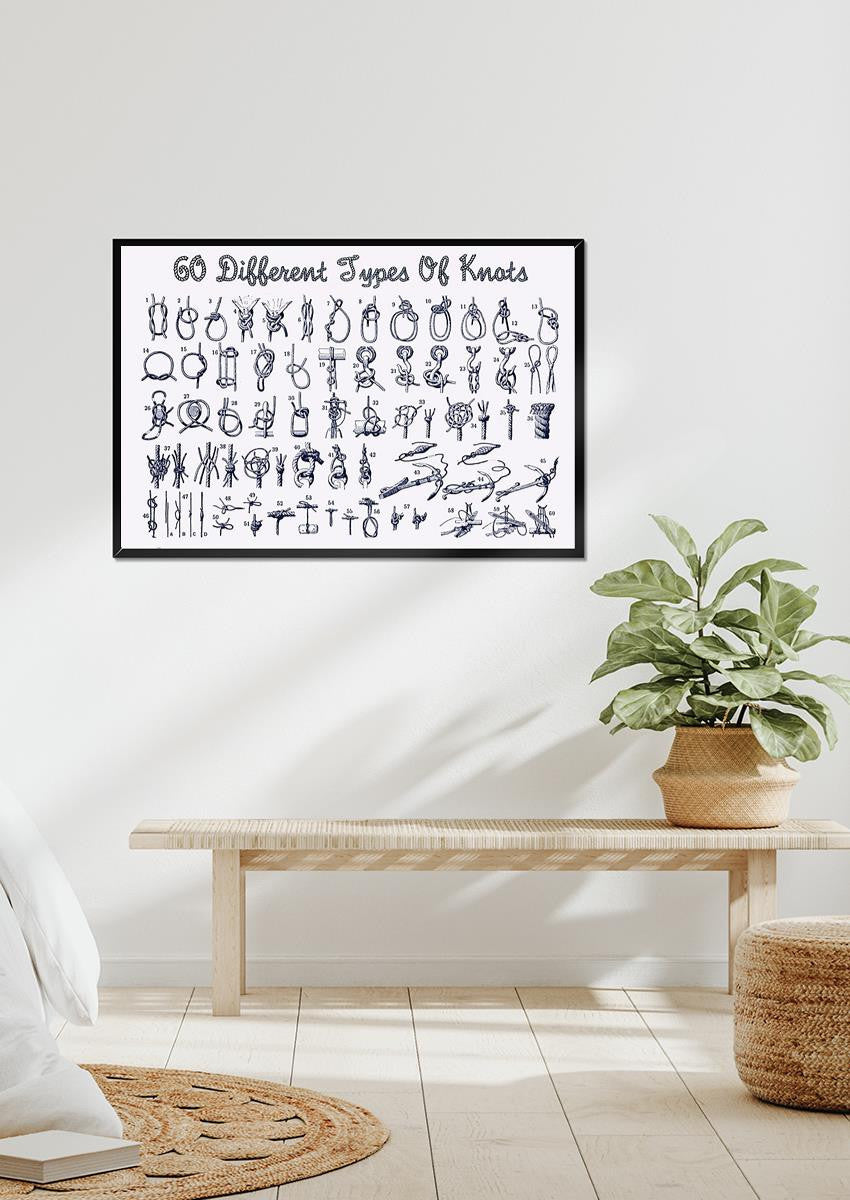 60 Different Types Of Knots Sailing Knowledge Wall Art Gift For Sailor Adventure Framed Prints, Canvas