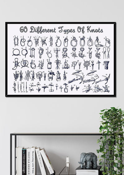 60 Different Types Of Knots Sailing Knowledge Wall Art Gift For Sailor Adventure Framed Prints, Canvas
