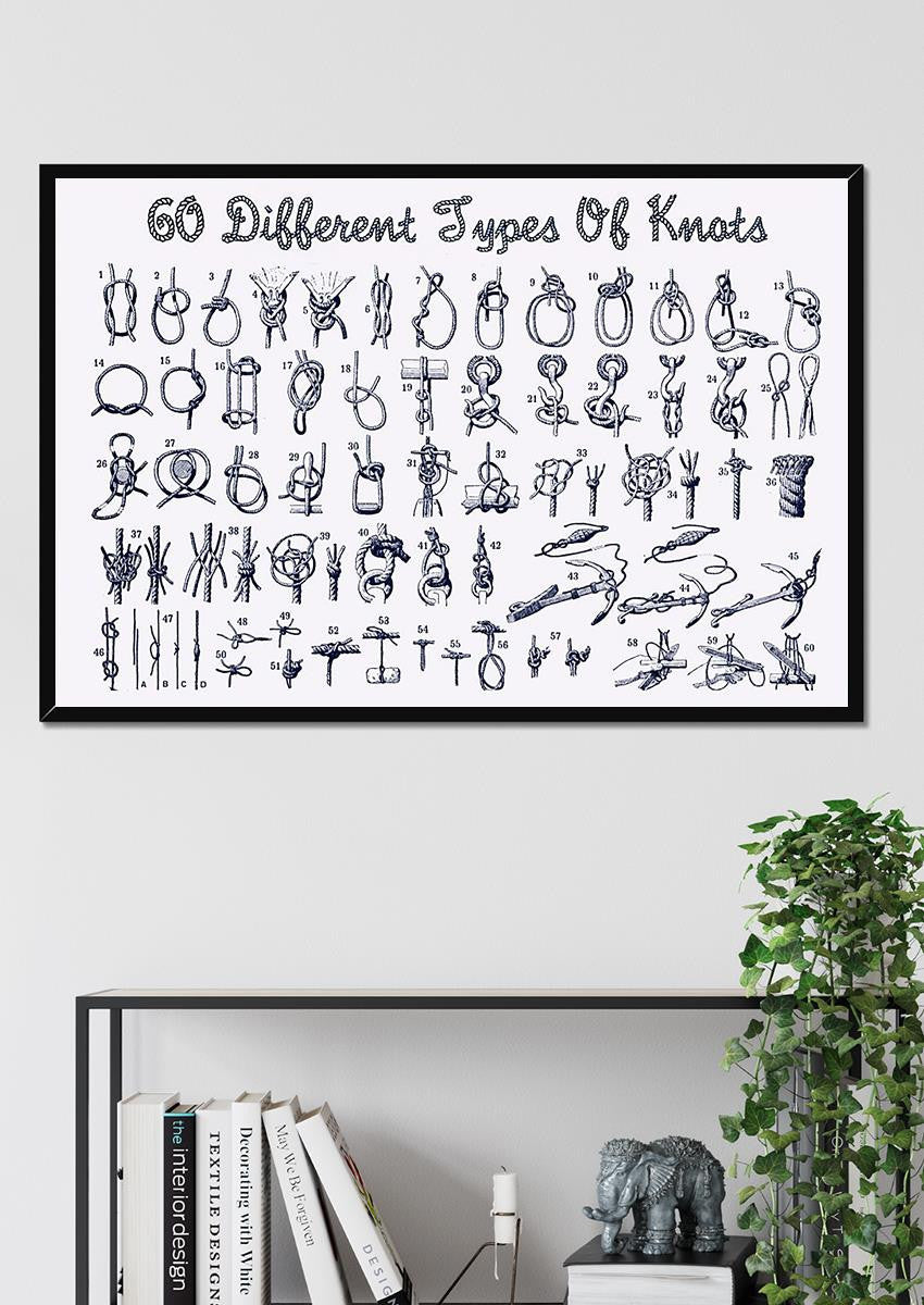 60 Different Types Of Knots Sailing Knowledge Wall Art Gift For Sailor Adventure Framed Prints, Canvas