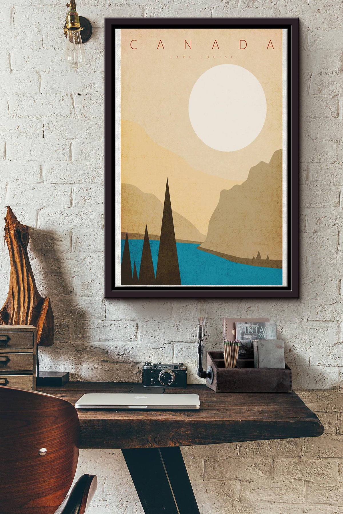 Lake Louise Canada Minimalist Poster Framed Matte Canvas