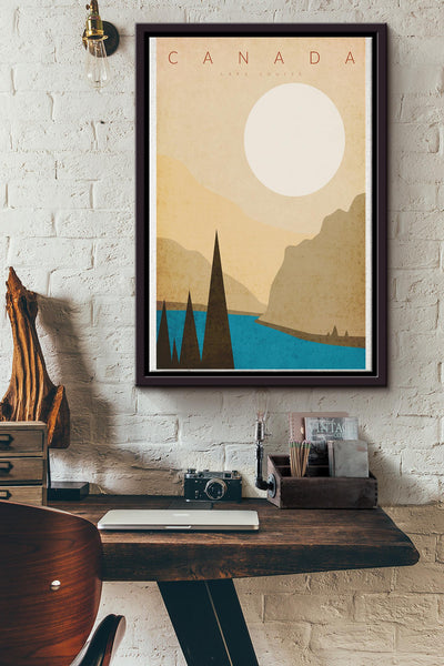 Lake Louise Canada Minimalist Poster Framed Matte Canvas