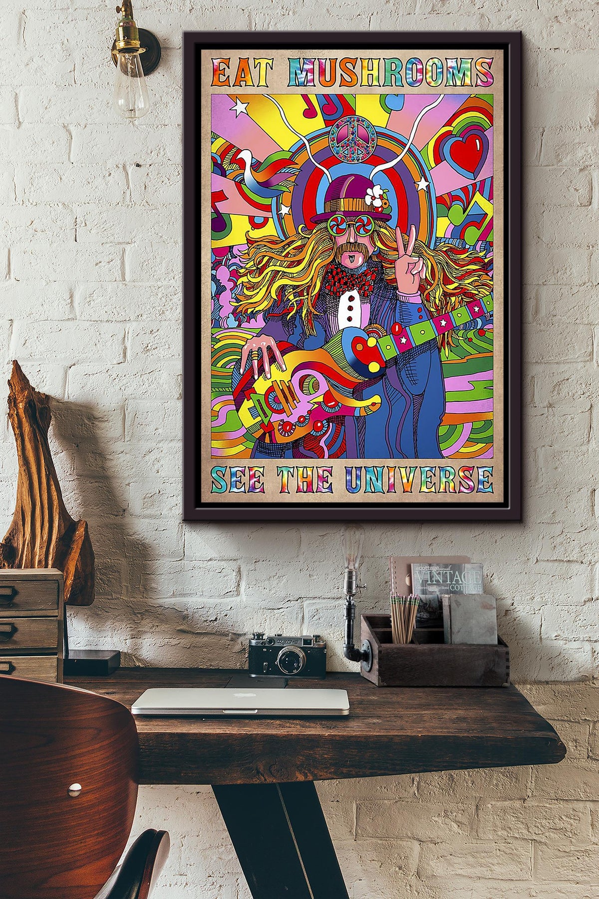Eat Mushrooms See The Universe Clown Wall Art For Kids Room Decor Framed Canvas Framed Prints, Canvas