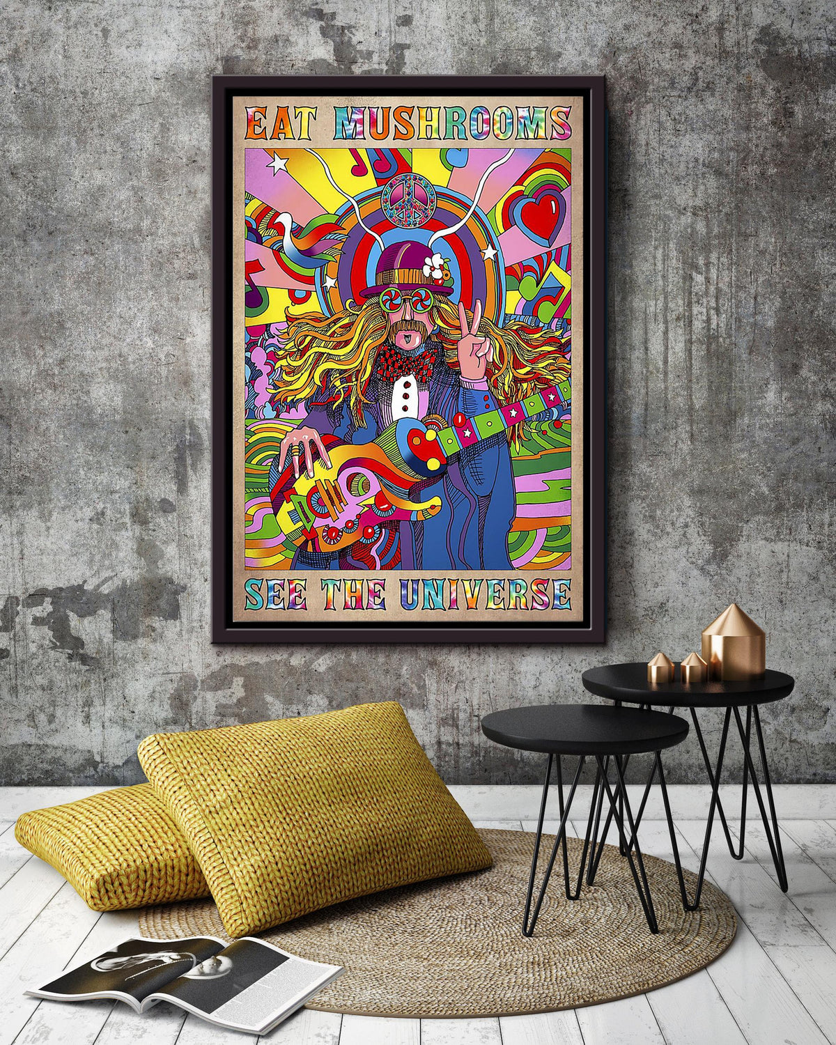 Eat Mushrooms See The Universe Clown Wall Art For Kids Room Decor Framed Canvas Framed Prints, Canvas