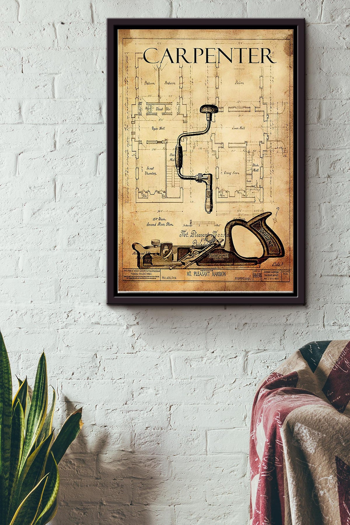 Carpenters Tool Vintage Poster Framed Matte Canvas