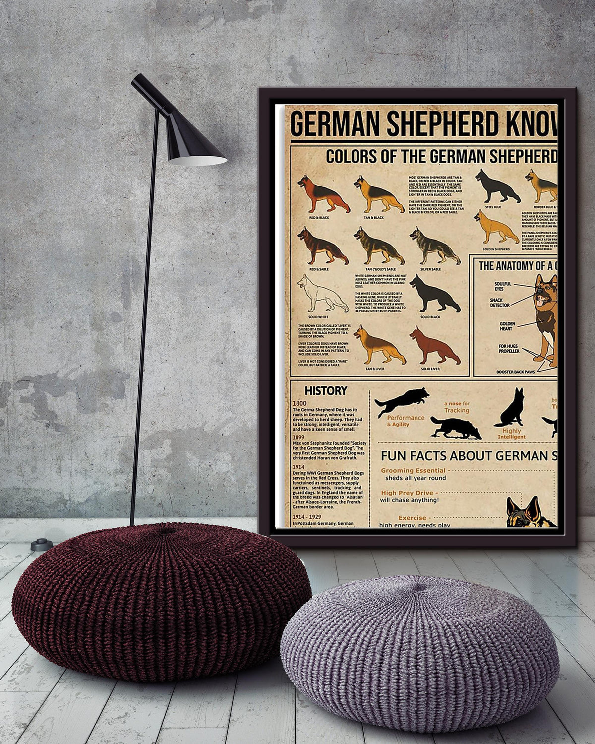 German Shepherd Facts Animal Knowledge For Homeschool Nusery Kids Bedroom Decor Framed Canvas