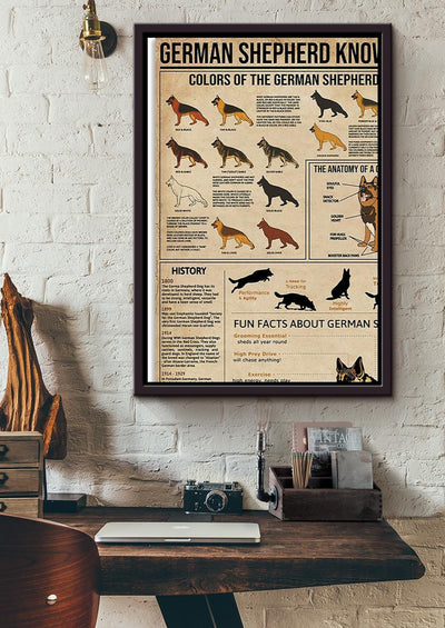German Shepherd Facts Animal Knowledge For Homeschool Nusery Kids Bedroom Decor Framed Canvas
