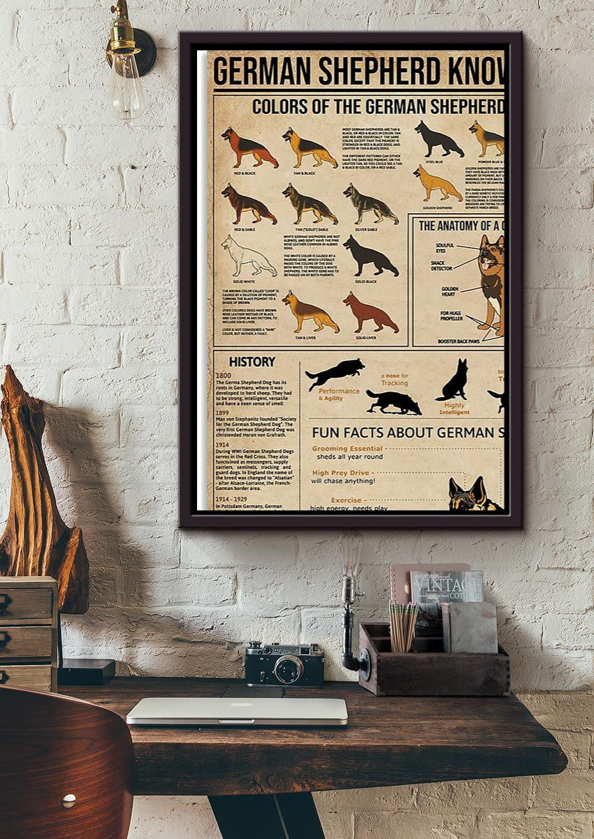 German Shepherd Facts Animal Knowledge For Homeschool Nusery Kids Bedroom Decor Framed Canvas