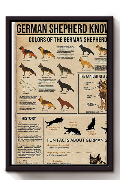German Shepherd Facts Animal Knowledge For Homeschool Nusery Kids Bedroom Decor Framed Canvas