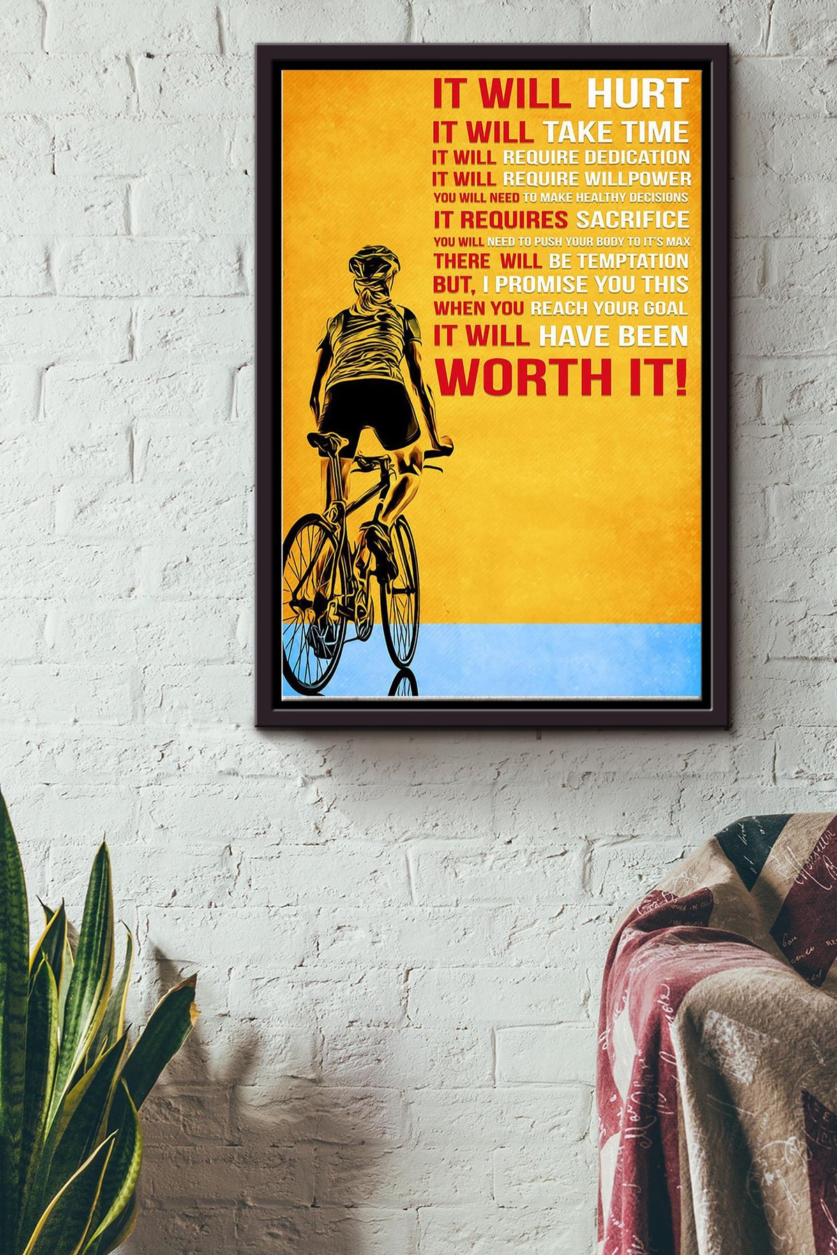 It Will Hurt But It Worth It Cycling Poster Framed Matte Canvas