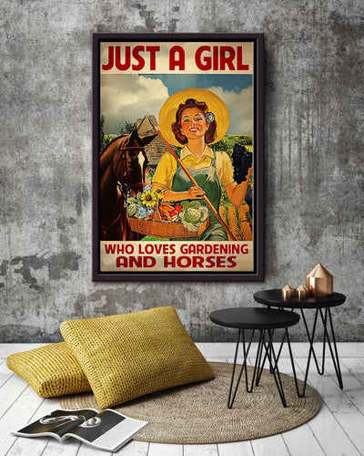 Just A Girl Loves Gardening And Horses Girl With Horse Wall Art For Home Decor Framed Matte Canvas Framed Prints, Canvas