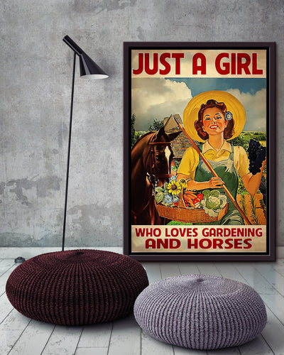 Just A Girl Loves Gardening And Horses Girl With Horse Wall Art For Home Decor Framed Matte Canvas Framed Prints, Canvas