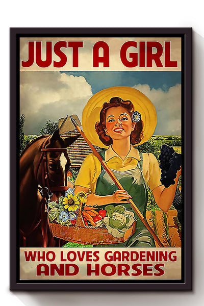 Just A Girl Loves Gardening And Horses Girl With Horse Wall Art For Home Decor Framed Matte Canvas Framed Prints, Canvas