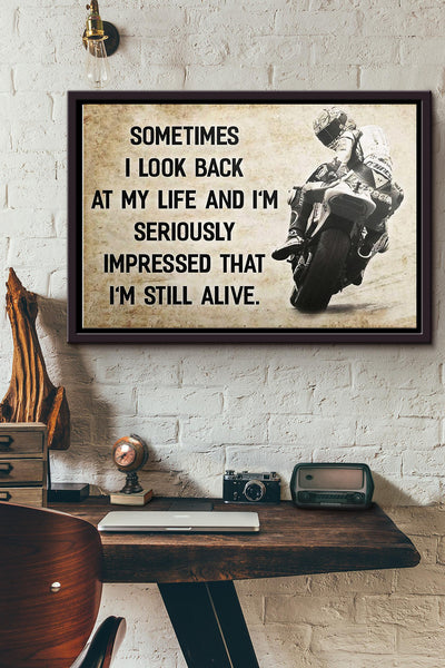 Motorcycle Sometimes I Look Back At My Life Poster n Framed Matte Canvas
