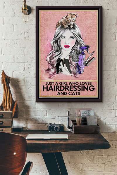 Just A Girl Who Loves Haridressing And Cats Framed Matte Canvas