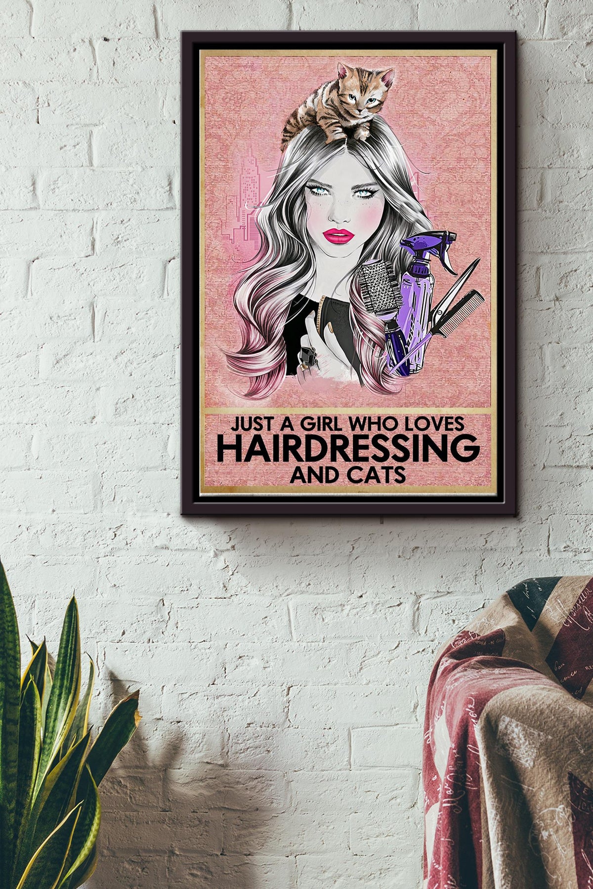 Just A Girl Who Loves Haridressing And Cats Framed Matte Canvas