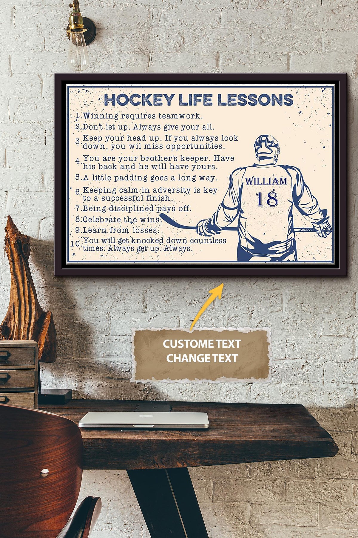 Hockey Life Rules Lessons Personalized Poster - Sport Wall Art - Gift For Hockey Player Hockey Love Framed Matte Canvas Framed Prints, Canvas