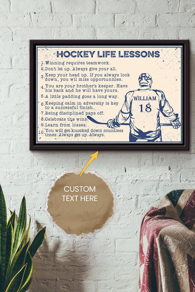 Hockey Life Rules Lessons Personalized Poster - Sport Wall Art - Gift For Hockey Player Hockey Love Framed Matte Canvas Framed Prints, Canvas