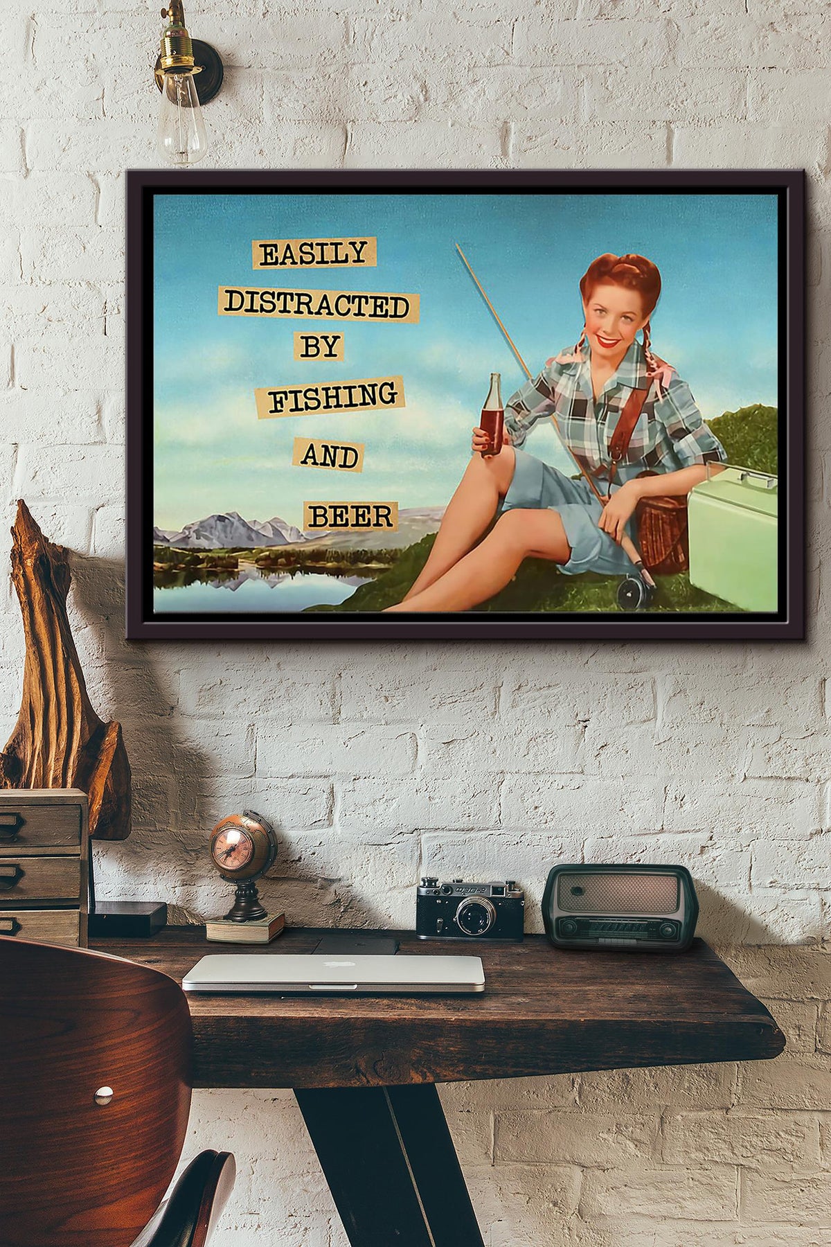 Fishing Beer Women Easily Distracted By Fishing And Beer Pinic Poster n Framed Matte Canvas