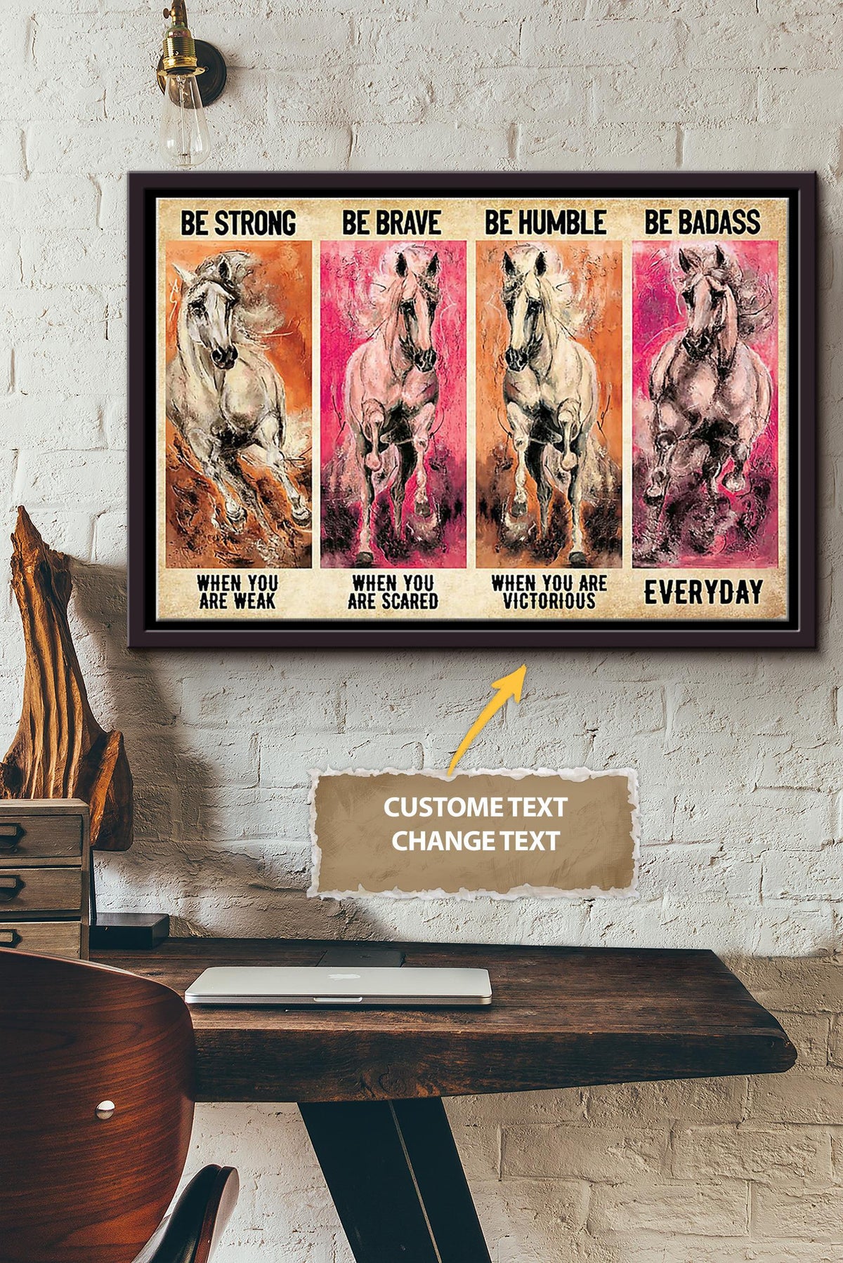 Cowgirl Be Strong Be Brave Be Humble Horse Poster - Animal Wall Art - Gift For Horse Lover Horse Rider Home Decor Farmhouse Decor Framed Matte Canvas Framed Prints, Canvas