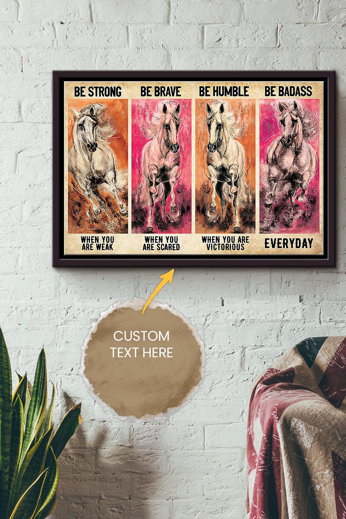 Cowgirl Be Strong Be Brave Be Humble Horse Poster - Animal Wall Art - Gift For Horse Lover Horse Rider Home Decor Farmhouse Decor Framed Matte Canvas Framed Prints, Canvas