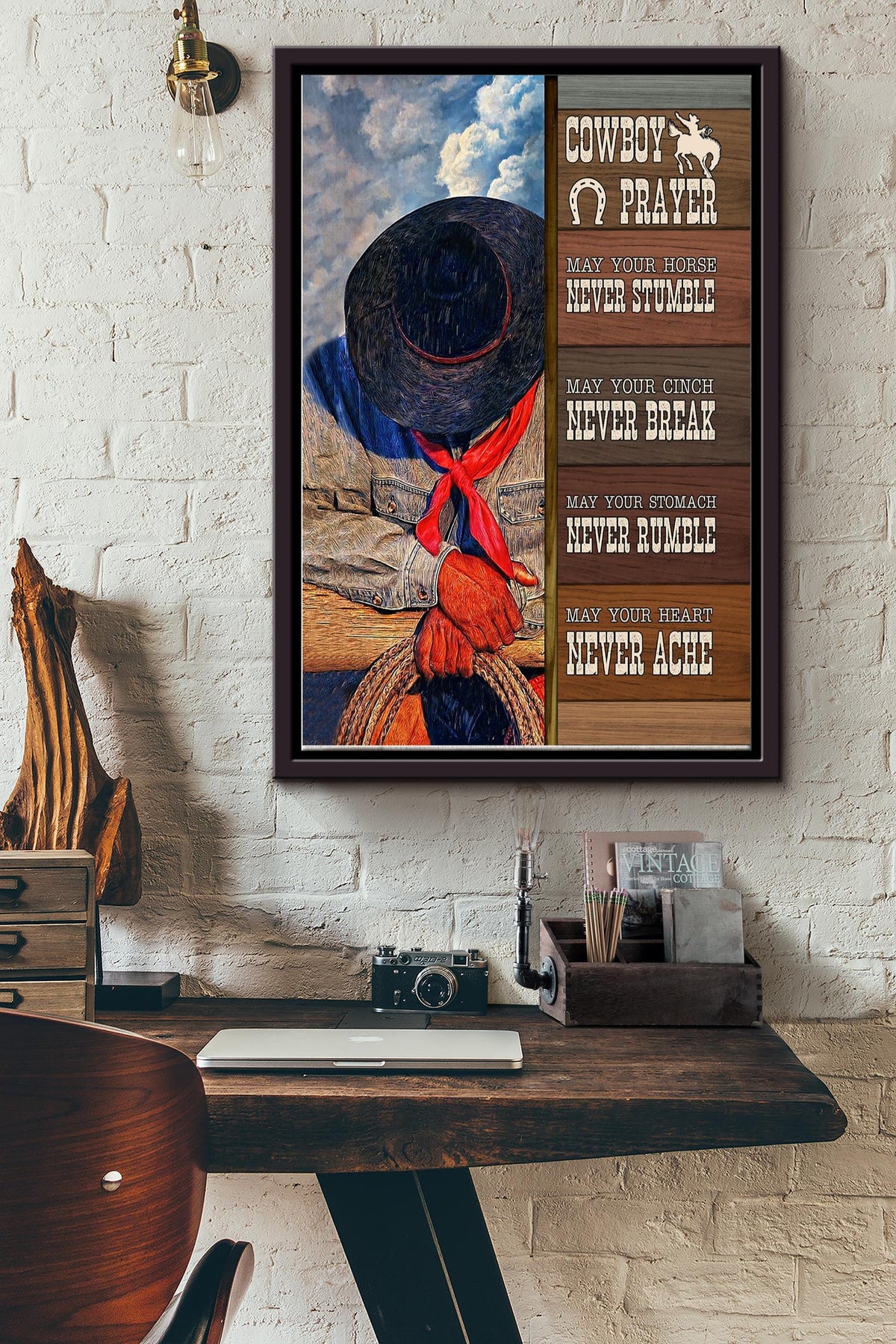Cowboy Prayer Poster - Cowboy Wall Art - Gift For Cowboy Cowgirl Horse Lover Father Fathers Day Framed Matte Canvas Framed Prints, Canvas