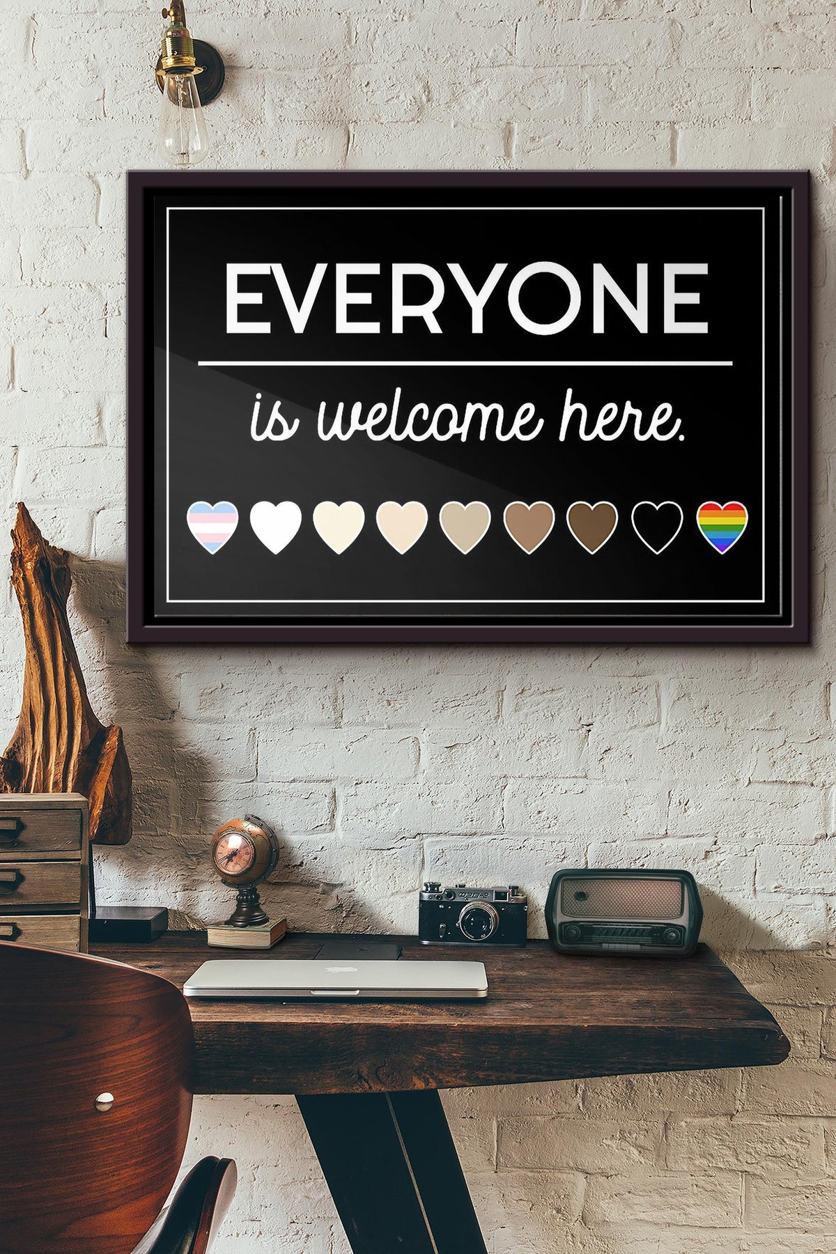 Lgbt Black Everyone Is Welcome Here Poster n Framed Matte Canvas