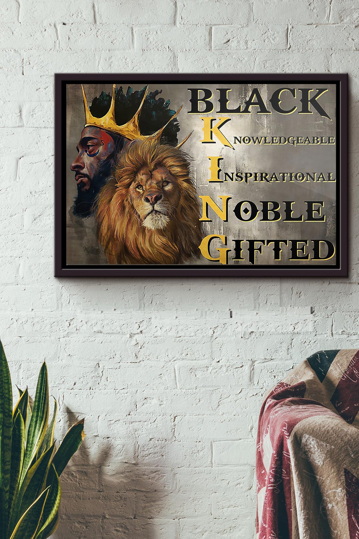 Lion Black King Knowledgeable Inspirational Noble Gifted Poster n Framed Matte Canvas