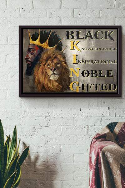 Lion Black King Knowledgeable Inspirational Noble Gifted Poster n Framed Matte Canvas