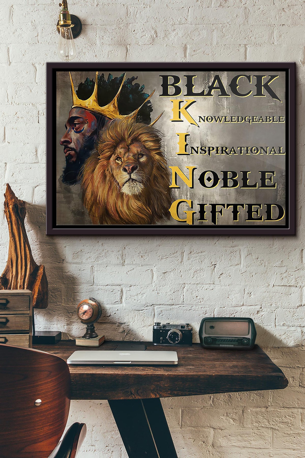 Lion Black King Knowledgeable Inspirational Noble Gifted Poster n Framed Matte Canvas