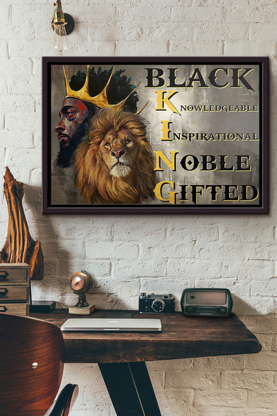 Lion Black King Knowledgeable Inspirational Noble Gifted Poster n Framed Matte Canvas