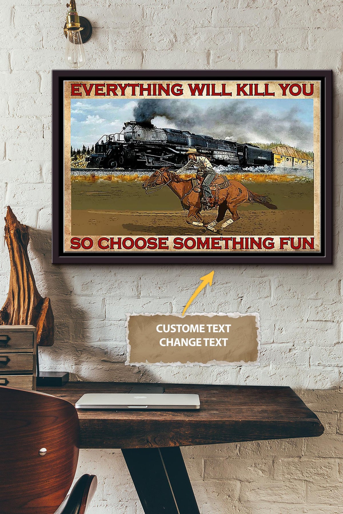 Cowgirl Everything Will Kill You Train Poster - Animal Wall Art - Gift For Horse Lover Horse Rider Cowboy Farmhouse Decor Framed Matte Canvas Framed Prints, Canvas