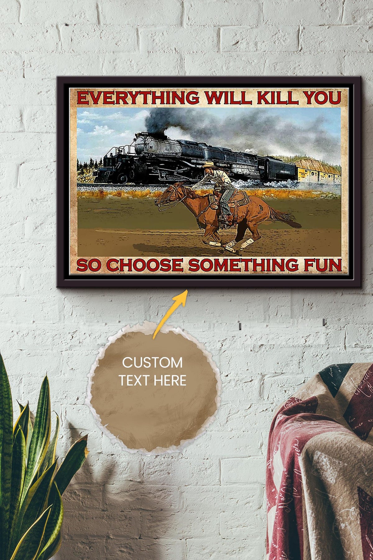 Cowgirl Everything Will Kill You Train Poster - Animal Wall Art - Gift For Horse Lover Horse Rider Cowboy Farmhouse Decor Framed Matte Canvas Framed Prints, Canvas