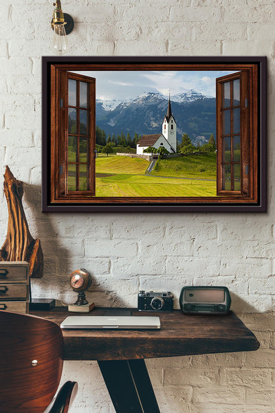A Churk On The Field Window View Poster n Framed Matte Canvas