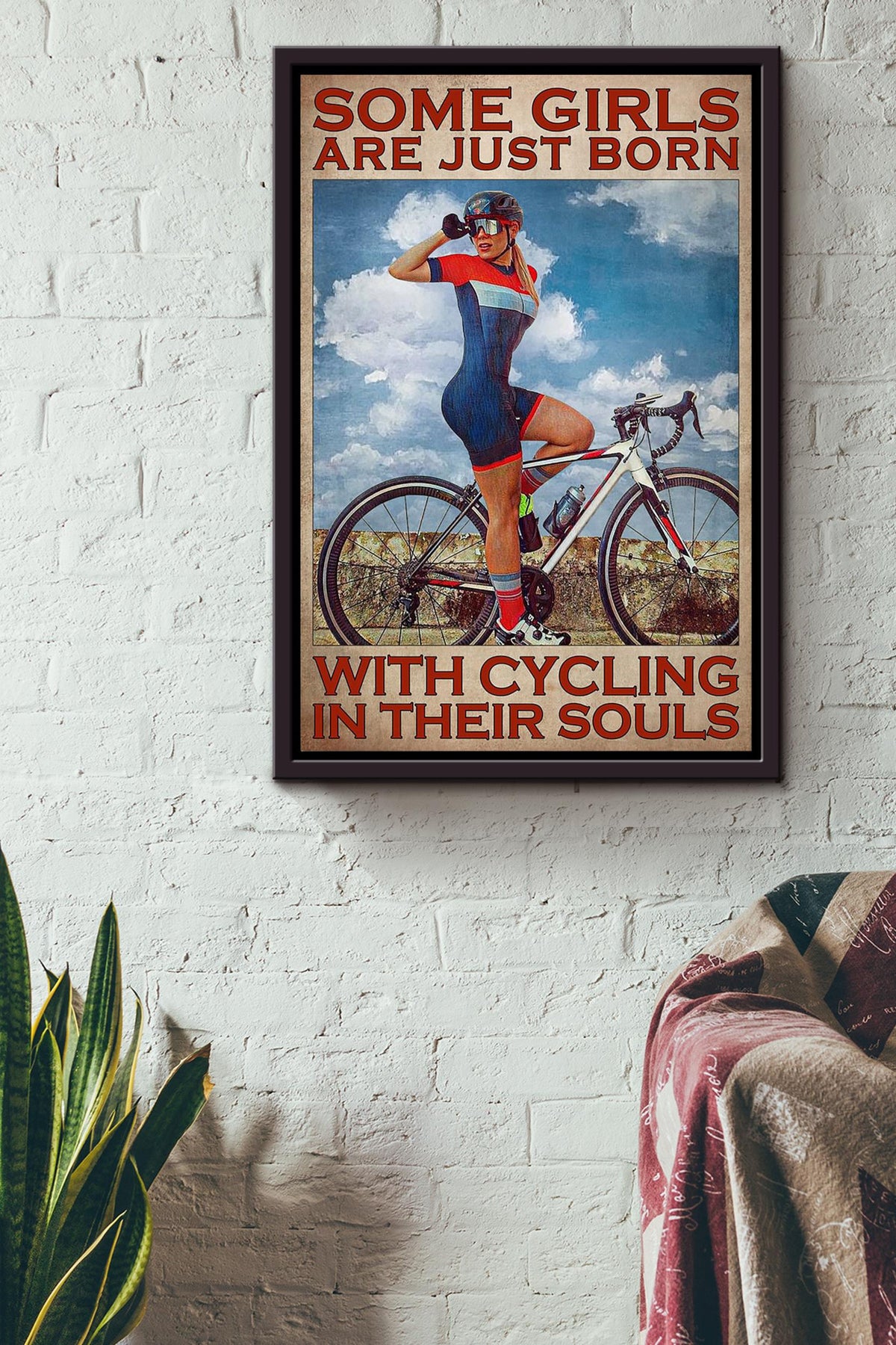 Girls Are Born With Cycling Cycling Wall Art Gift For Cyclist Bikeshop Racer Framed Canvas Framed Prints, Canvas